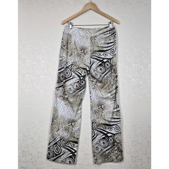 Chico's Pants sz 1 (M) Ivory Tan Brown Geo Mixed Print Zip Fly Zip Pockets - Picture 9 of 16